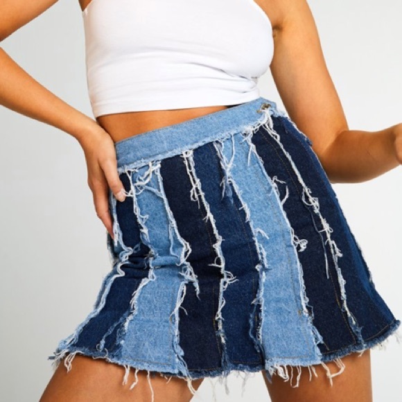 NWT Frayed Patchwork Mini Skirt